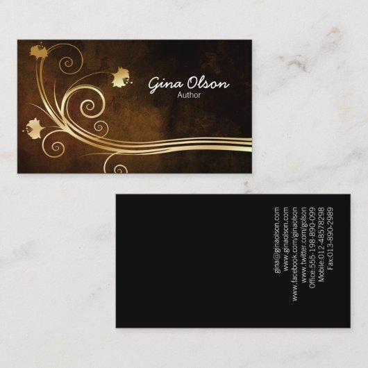 作家文学芸術エレガント金ゴールドフローラ渦 名刺 (正面/裏面)