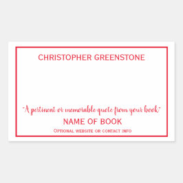 作家署名の赤い蔵書票 長方形シール