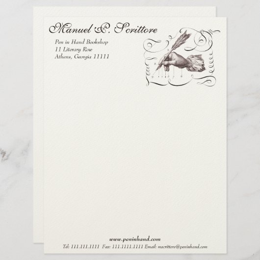 作家、図書館、作家のためのレターヘッド手元のペン レターヘッド (正面/裏面)