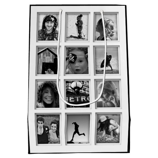 作成あなたの自身の写真のコラージュのギフトバッグ ミディアムペーパーバッグ (裏面)