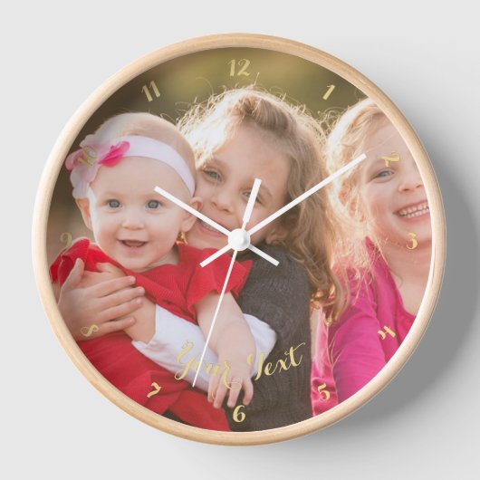 作成カスタムパーソナライズされた家族フォト文字木材 壁時計 (正面)