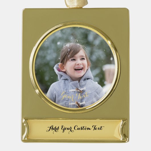 作成カスタムフォト文字記念クリスマスデコール ゴールドプレートバナーオーナメント (正面)