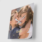 作成カスタムベビーパーソナライズされたの子の写真名 スクエア壁時計 (傾斜)