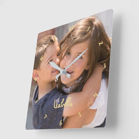 作成カスタムベビーパーソナライズされたの子の写真名 スクエア壁時計 (傾斜)