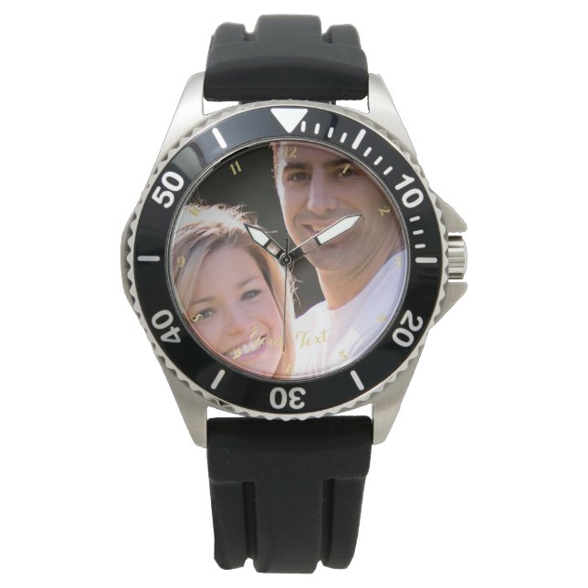 作成カスタムメンズブラックラバーストラップスポーツウォッチ 腕時計 (正面)