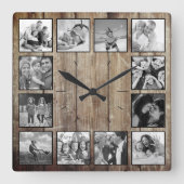 作成ユーザーカスタムフォトコラージュファ素朴ームハウス スクエア壁時計 (正面)