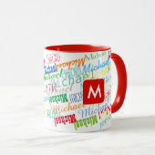 作成/デザイン独自の名前パターン赤 マグカップ (正面右)