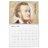 作曲家のポートレート水彩画スタイル カレンダー (2月 2027)