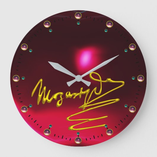 作曲家の赤のモーツァルトの金ゴールドの署名への尊敬 ラージ壁時計 (正面)