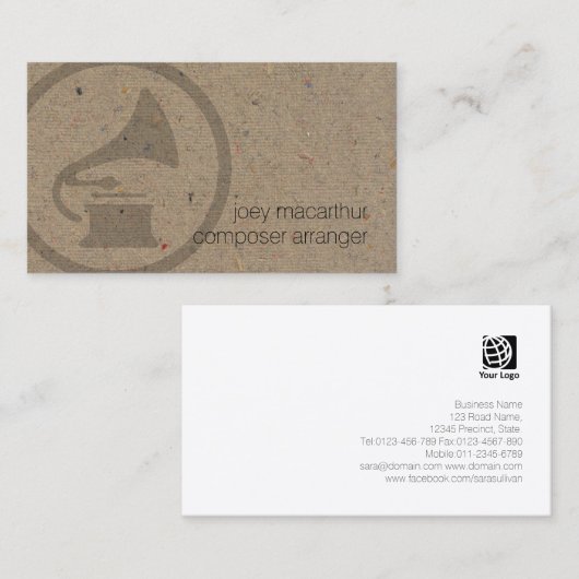 作曲家アレンジャー蓄音機アイコン音楽 名刺 (正面/裏面)