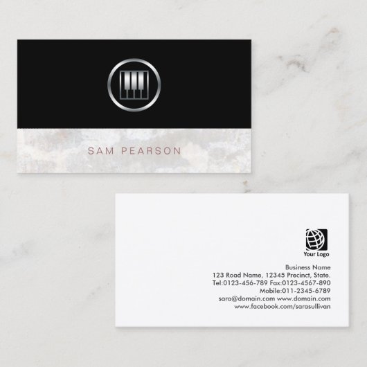 作曲家ソングライターはっきりしたシルバーピアノ鍵アイコン 名刺 (正面/裏面)