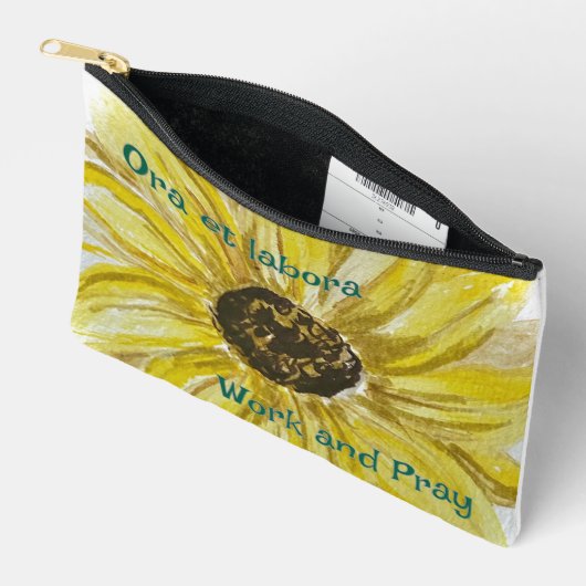 作業ひまわり祈プリントカットジッパーバッグ アクセサリーポーチ (見開き)