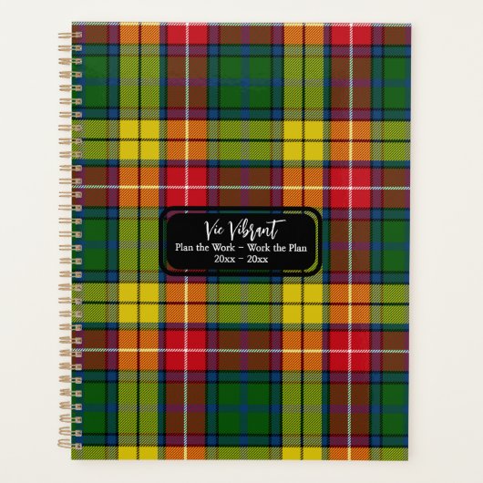 作業を計画パーソナライズされたする緑の赤い黄色の格子窓 プランナー手帳 (正面)