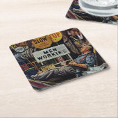 作業中の男性 スクエアペーパーコースター (アングル)