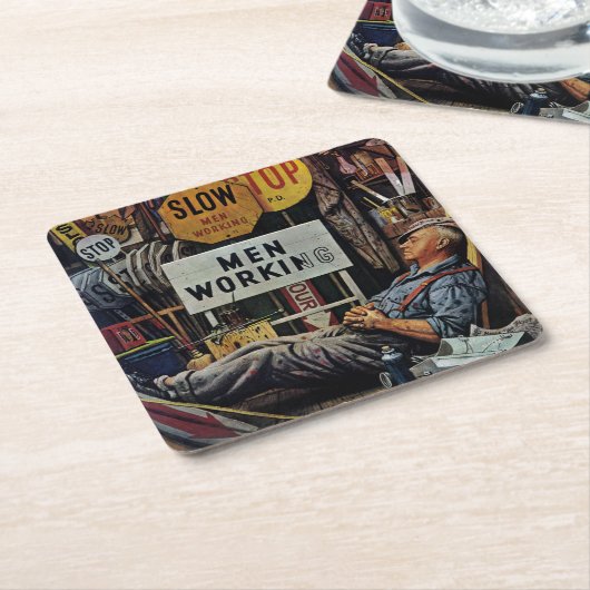 作業中の男性 スクエアペーパーコースター (アングル)
