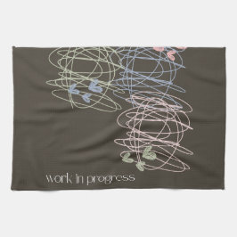 作業中の落書きデザイン キッチンタオル
