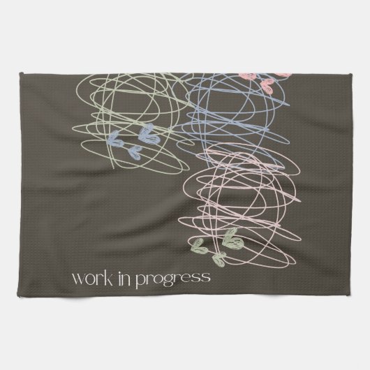 作業中の落書きデザイン キッチンタオル (横)