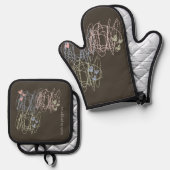 作業中の落書きデザイン 鍋つかみ&鍋敷きセット (正面/裏面)