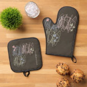 作業中の落書きデザイン 鍋つかみ&鍋敷きセット (トップダウン)