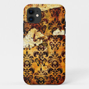 使い古したヴィンテージのグランジなダマスク織パターン iPhone 11 ケース