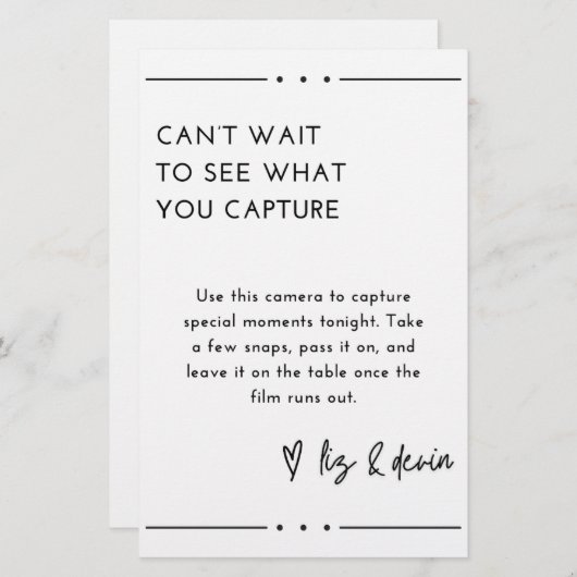 使い捨てカメラテーブル記号 便箋 (正面/裏面)