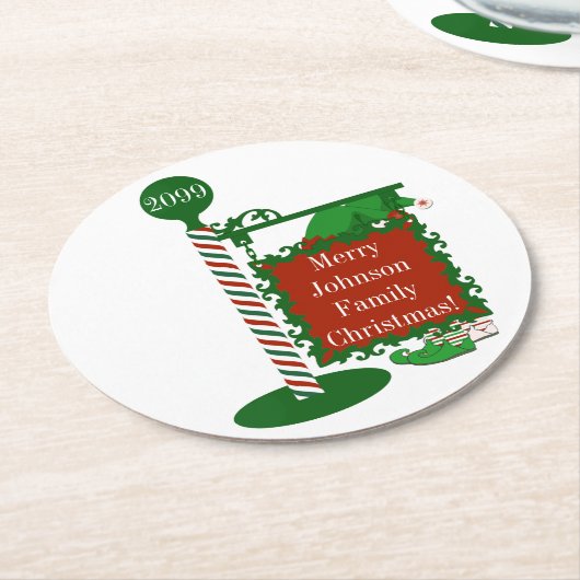 使い捨てクリスマス小妖精や小人コースターファミリー名 ラウンドペーパーコースター (アングル)