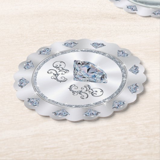 使い捨てコースター。ダイヤモンドをテーマにした誕生日パーティー ペーパーコースター (アングル)