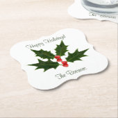 使い捨てハッピーホリデーズホリパーソナライズされたー ペーパーコースター (アングル)
