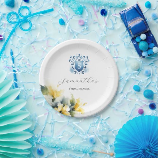 使い捨てブライダルシャワープレートブルーイエロー ペーパープレート (パーティー)