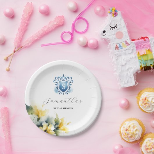 使い捨てブライダルシャワープレートブルーイエロー ペーパープレート