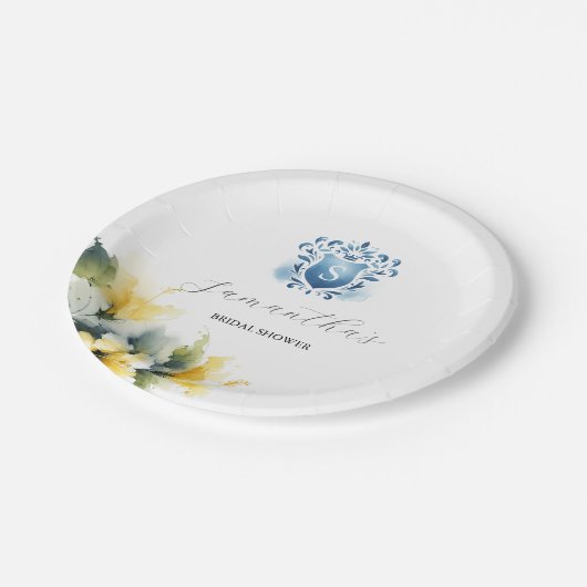 使い捨てブライダルシャワープレートブルーイエロー ペーパープレート (アングル)