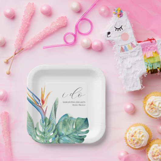 使い捨てブライダルシャワープレート熱帯花 ペーパープレート (パーティー)