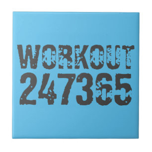 使い込まれたようなスクラッチ加工の文字 Workout 247365 ブルー タイル