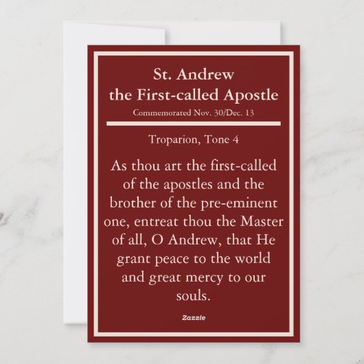 使徒の聖アンドリューのアイコン祈りの言葉カード シーズンカード (裏面)