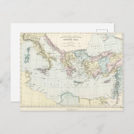 使徒パウロの宣教旅行の地図 ポストカード (正面/裏面)