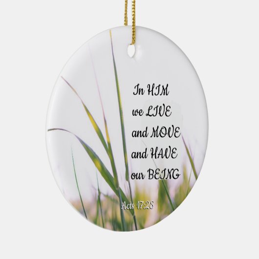 使徒行伝第17章28節は彼の中に住み、聖書の節を動かす セラミックオーナメント (右)