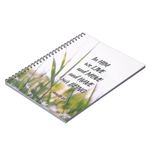 使徒行伝第17章28節は彼の中に住み、聖書の節を動かす ノートブック (左側)