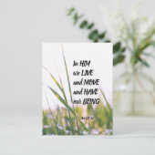 使徒行伝第17章28節は彼の中に住み、聖書の節を動かす ポストカード (スタンド正面)