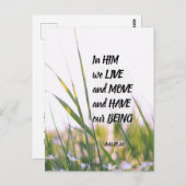 使徒行伝第17章28節は彼の中に住み、聖書の節を動かす ポストカード (正面/裏面)