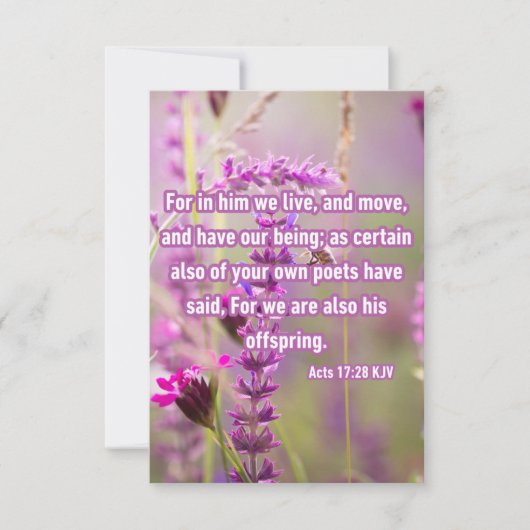 使徒17:28 KJV聖書の詩の写真の挨拶 カード (正面)