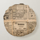 使用された紙の背景。vinの古い新聞のページ ラウンドクッション (裏面)