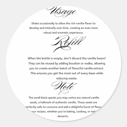 使用方法Homemade Vanilla抽出指示 ラウンドシール (正面)