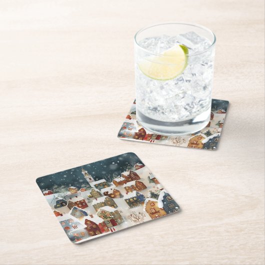 例示的なクリスマスシティ スクエアペーパーコースター (インサイチュ)