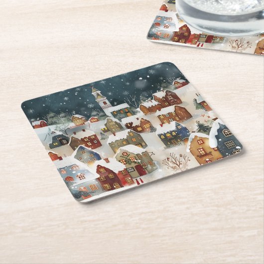 例示的なクリスマスシティ スクエアペーパーコースター (アングル)