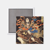 侍と化け蛙,国芳サムライと巨大カエル，国芳，浮世絵 マグネット (正面/裏面)