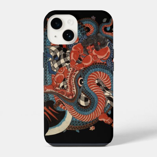 侍と巨大な蛇の戦い iPhoneケース (裏面)
