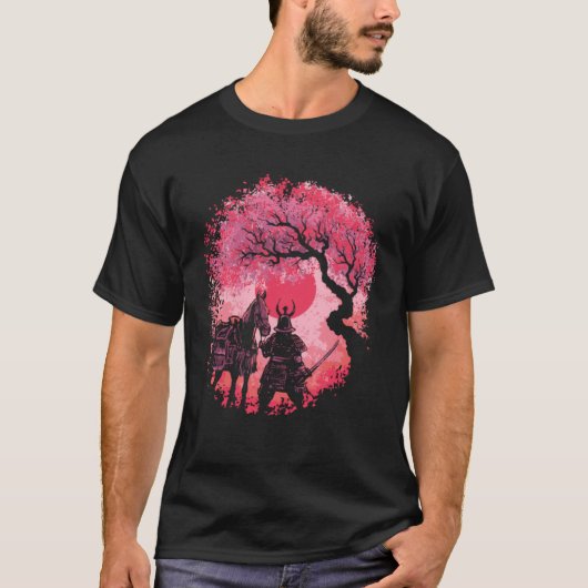 侍と馬と赤い月 ギフト グッズ Tシャツ (正面)