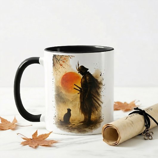 侍と黒猫のコーヒー マグカップ