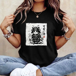 侍ねこ 日本芸術 墨絵風 イラスト Tシャツ