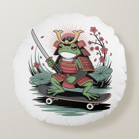 侍のカエル戦士 丸型クッション (正面)
